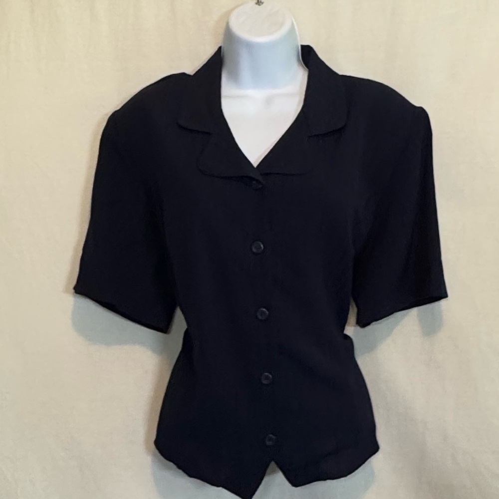 H-22 Milano Design Group NWT Vintage Blue Button Down Blouse Size L‎